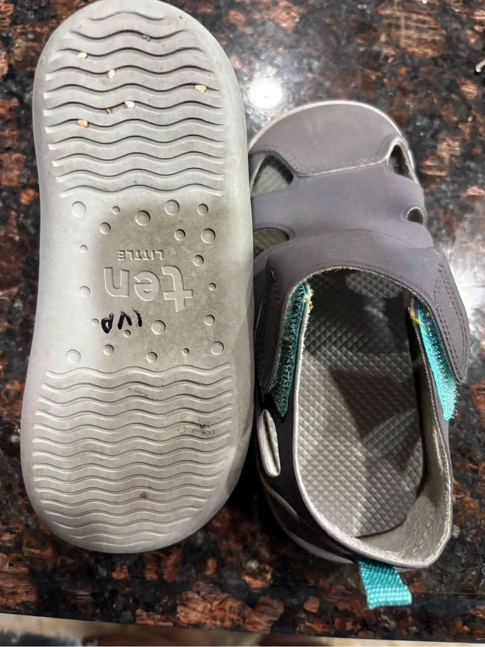 Toddler Gray Sandals with Teal Accents - Secure Hook & Loop Fit